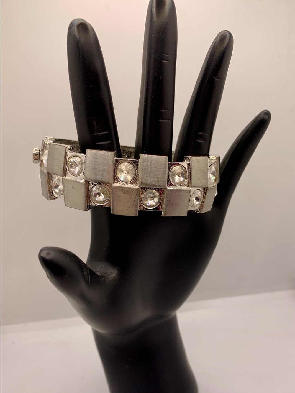 Silver-Tone Crystal Square Butler Clamper Bracelet - Women Jewelry